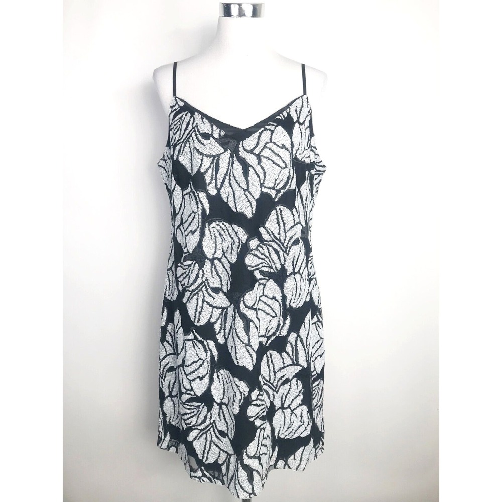 White House Black Market Dress Womens 14 Black Floral Sequins Cocktail Party